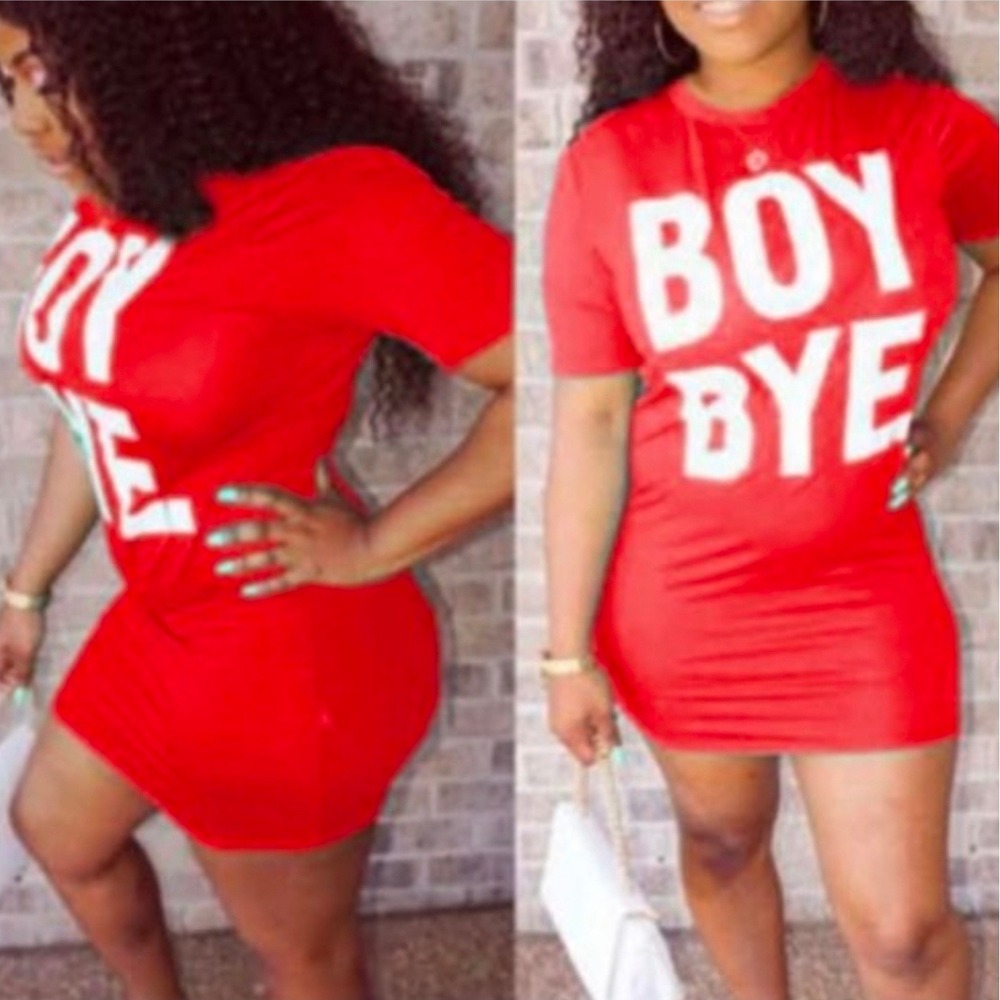 Graphic T-Shirt Dress Womens Small Red New Boy Bye Bodycon Mini Short Sleeve